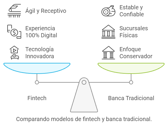 Comparando modelos de fintech y banca tradicional.